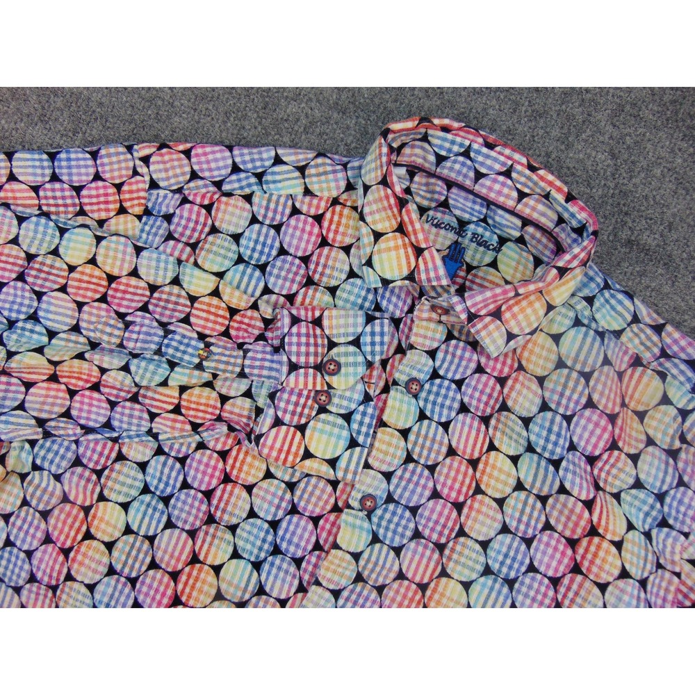 Visconti Black Button Down Shirt Mens Med Multicolor Polka Dot‎ Gingham Rainbow